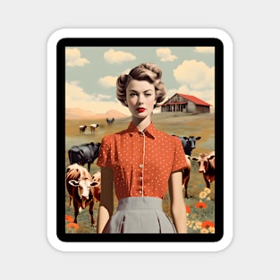 Vintage Farm Girl Pin Up Collage - Retro Chic Art Print Magnet