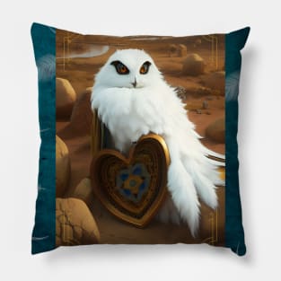 White Owl Golden Heart Pillow