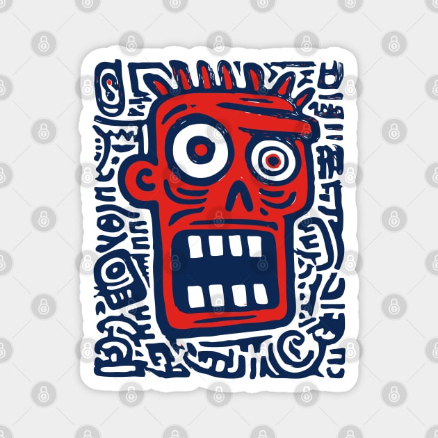 Expressive Street Art Face for Edgy Dorm Room Magnet by TuncGK