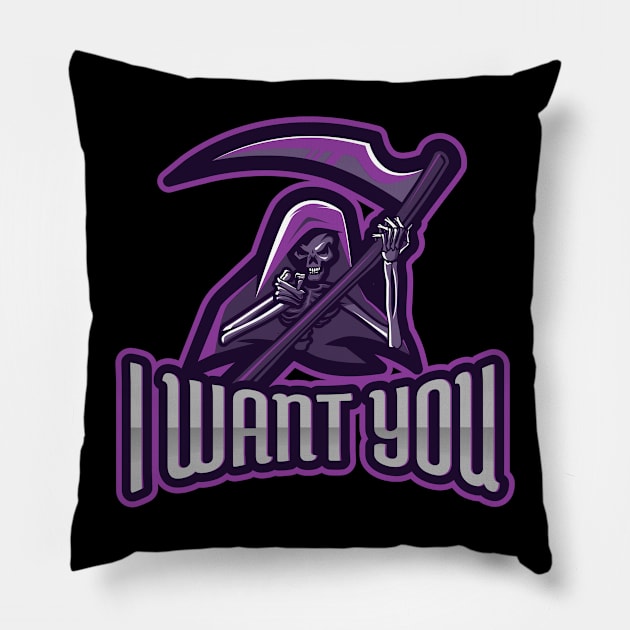 Death God! I want you! Funny Halloween Pillow by Johan13