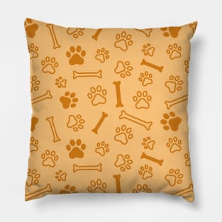 Pet - Cat or Dog Paw Footprint and Bone Pattern in Orange Tones Pillow