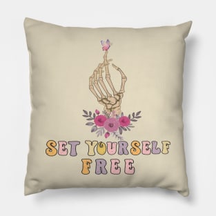 funny Skeleton Hand quotes, set yourself free, mental health quotes Pillow