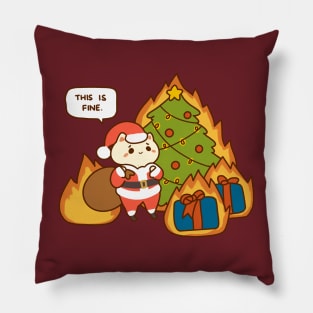 This is Fine Christmas Santa Cat on Fire Meme Pillow