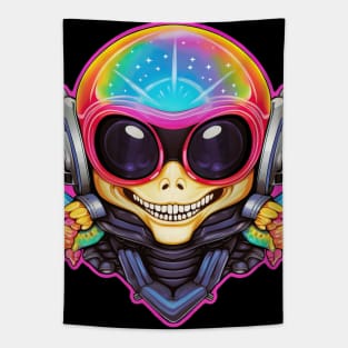 Awesome Alien Dinosaur Motorcyclist With Galaxy Helmet Gear Tapestry