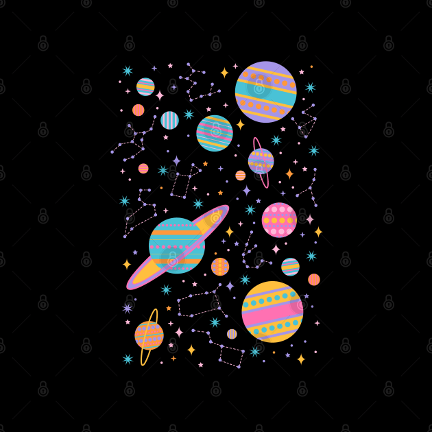 Neon Geometric Space on Black by latheandquill