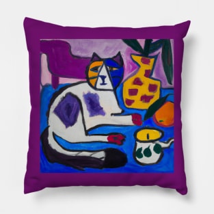 Colorful Cat Painting in the style of Henri Matisse Pillow