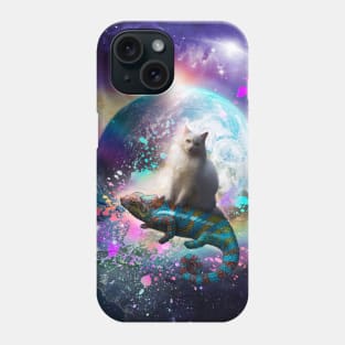 Kitty Cat Riding Rainbow Chameleon Lizard In Space Universe Phone Case