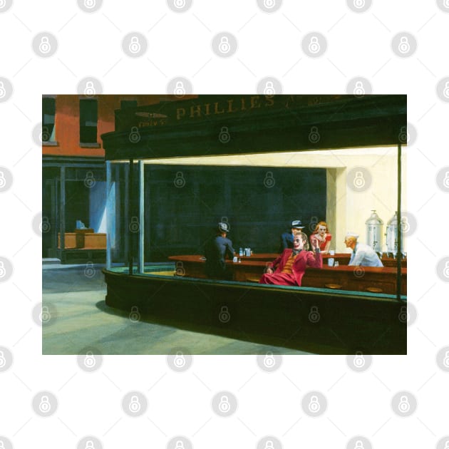 Edward Hopper Nighthawks featuring Famous Villain by luigi-tarini