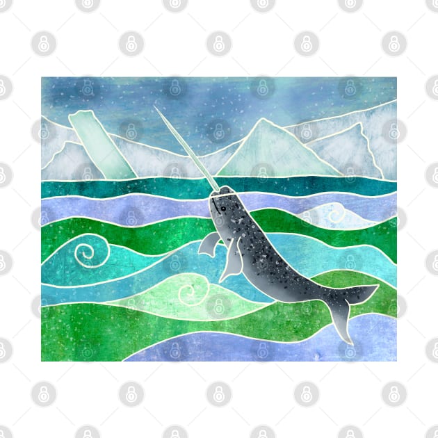 Cute Narwhal, Batik silk painting style by DragonpupLees