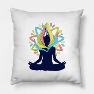 meditation yoga pose colorful Pillow