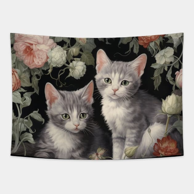 Grey Kitten Flower Garden Tapestry by Pet And Petal