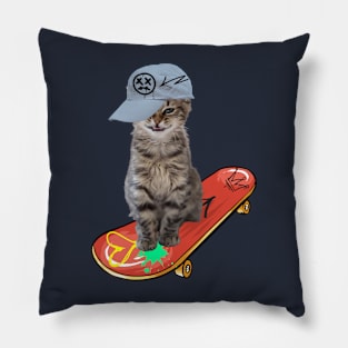 Smiling Kitty on a Skateboard Pillow