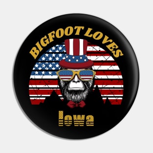 Bigfoot loves America and Iowa Pin