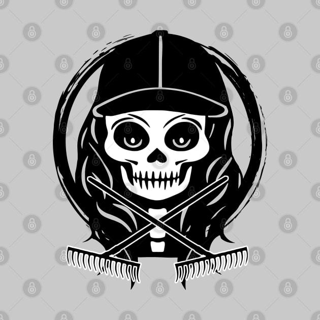 Landscaper Skull and Rakes Black Logo by Nuletto