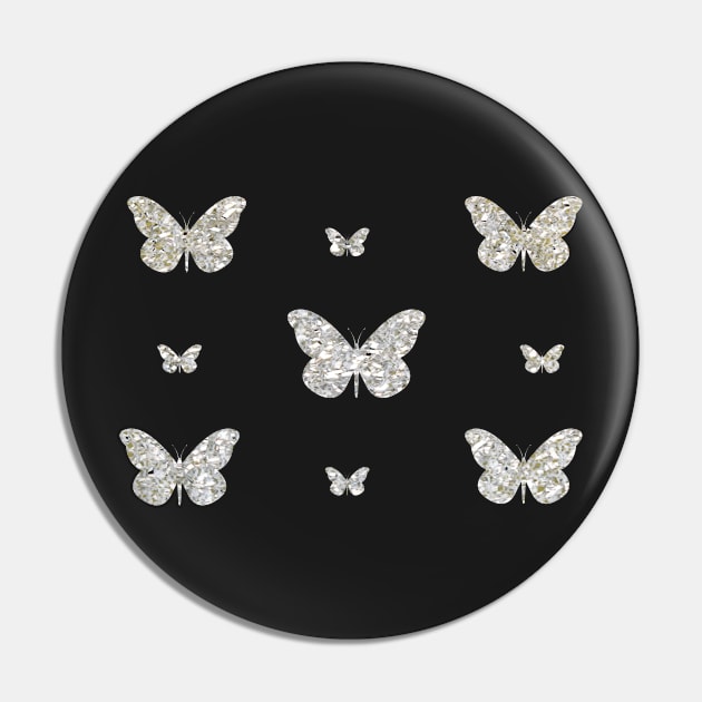 Silver Faux Glitter Butterflies Pin by Felicity-K