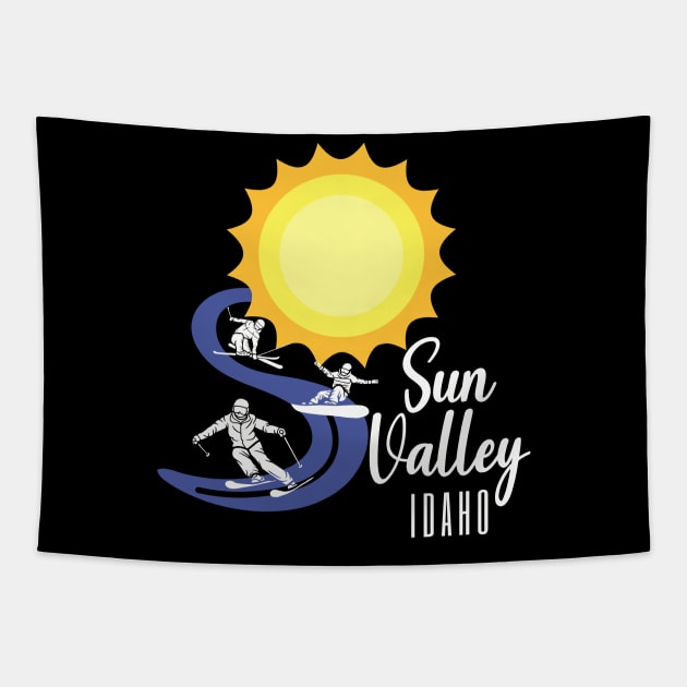 Sun Valley, Idaho USA. White Text. Gift Ideas For The Ski Enthusiast. Tapestry by Papilio Art