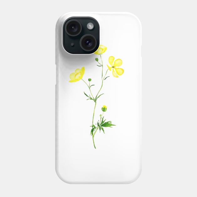 yellow buttercup flower watercolor Phone Case by colorandcolor