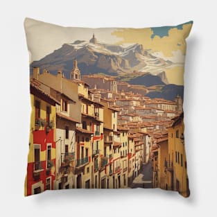 Pamplona Spain Travel Tourism Retro Vintage Pillow