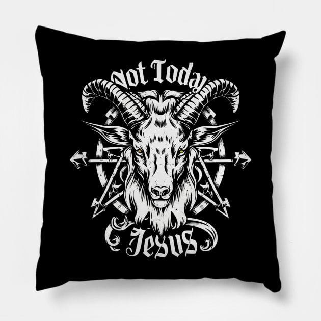 Not Today Jesus I Satanic Baphomet Goat Pillow by Aldrvnd