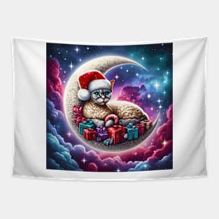 Devon Rex Cat On The Moon Christmas Tapestry