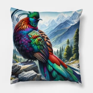 Colorful Himalayan Monal - Watercolor Bird Pillow