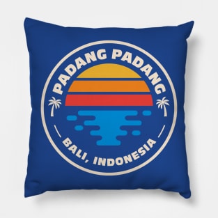 Retro Padang Padang Beach Bali Indonesia Vintage Beach Surf Emblem Pillow