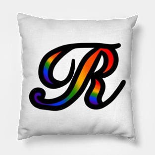 Rainbow Cursive Letter R Pillow