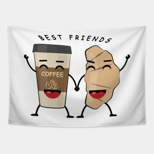 Best Friends - Croissant And Coffee - Funny Illustration Tapestry