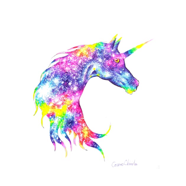 Colorful unicorn head drawing by CORinAZONe