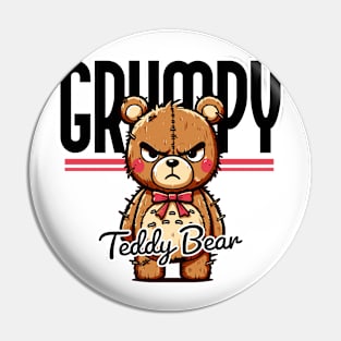 Teddy Bear with a Bad Attitude Cartoon, Art Illustration Pin