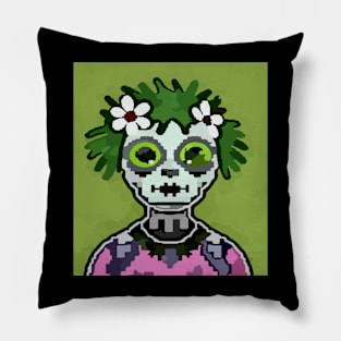 watercolor flowers zombie pixel art Pillow