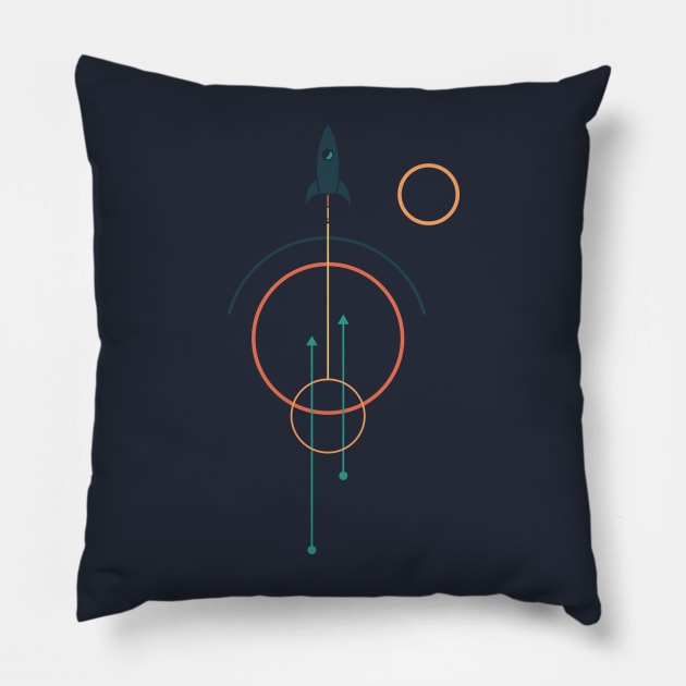 Spaceship Launch Minimalist Pillow by MetaBrush