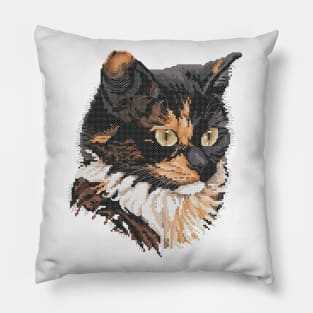 Tortoiseshell Cat Cross Stitch Pillow