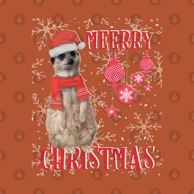 Merry Christmas (Meerry) - Meerkat in Christmas hat & scarf with snowflakes by Off the Page