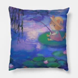 Cat Fishing Among Monet Water Lilies Pillow