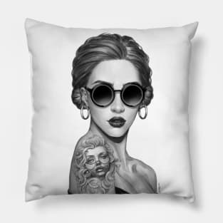 Pencil Portrait of an Inked Lady Pillow