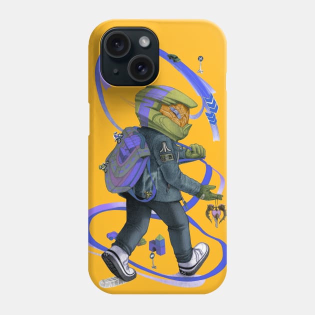 Biker Backpacker - Yellow + Blue Phone Case by Haley Manchon