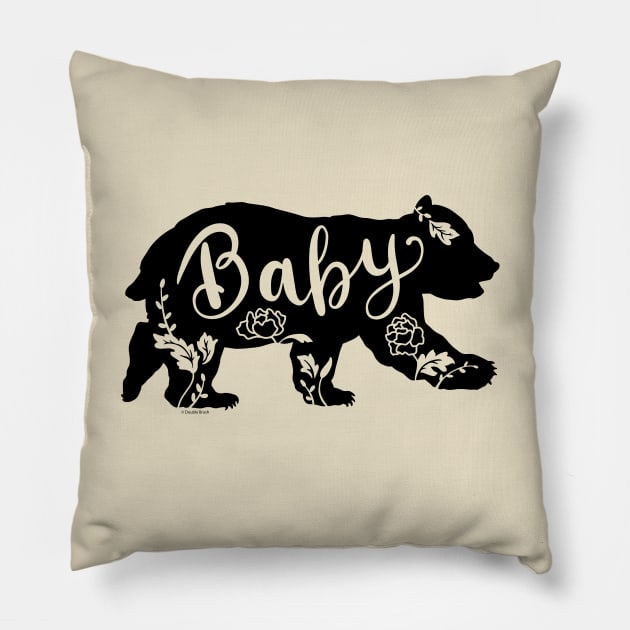 Floral Baby Bear Cub with Peonies Peony Flowers Pillow by DoubleBrush