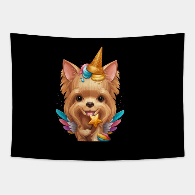 Yorkshire Terrier Ice Cream Unicorn Tapestry by stonemask