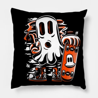 Skater Ghost Halloween Funny Orange Pillow