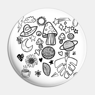 Black and White Nature Doodle Pin