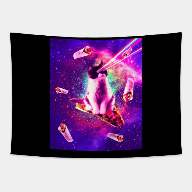 Outer Space Taco Cat - Rainbow Laser Eyes, Burrito Tapestry by Random Galaxy