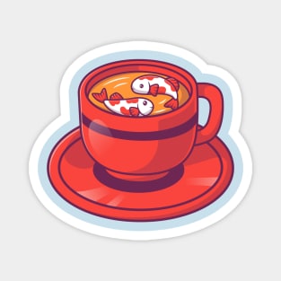 Cute Fish Koi Fish In Cup Tea Cartoon Magnet