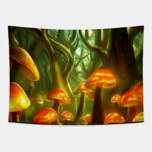 Trippy Magic Mushroom Enchanted Forest Tapestry