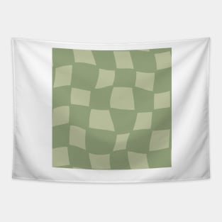 Abstract Warped Checker Board - Sage Green Tapestry