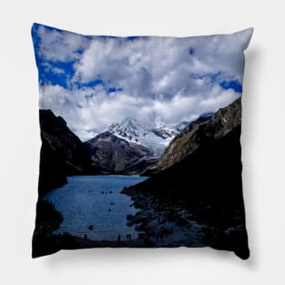 Kayaking in the mountains shadows Pillow