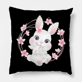 Cute little bunny mother and baby Pillow