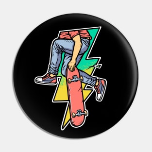 lightning shape with people playing skateboard Pin