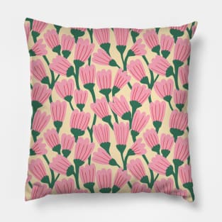 Happy blossom flower pattern in pink and green Pillow