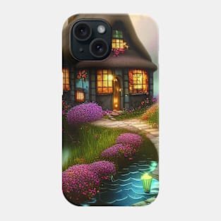 Sparkling Fantasy Cottage with Lights and Glitter Background in Forest, Scenery Nature Phone Case